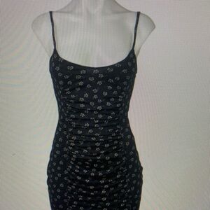 Black Floral Ruched Dress